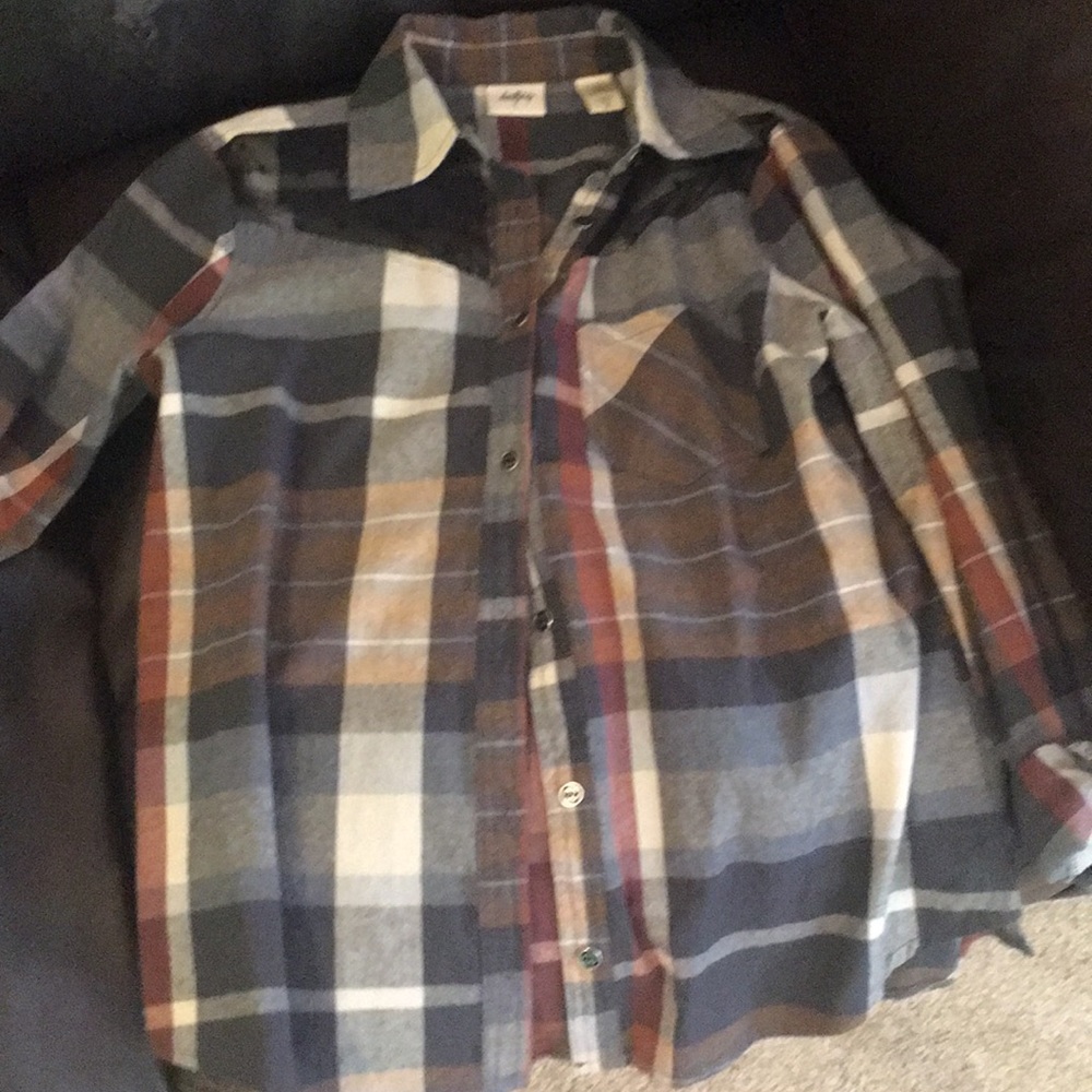 Button up plaid shirt with black lace detail